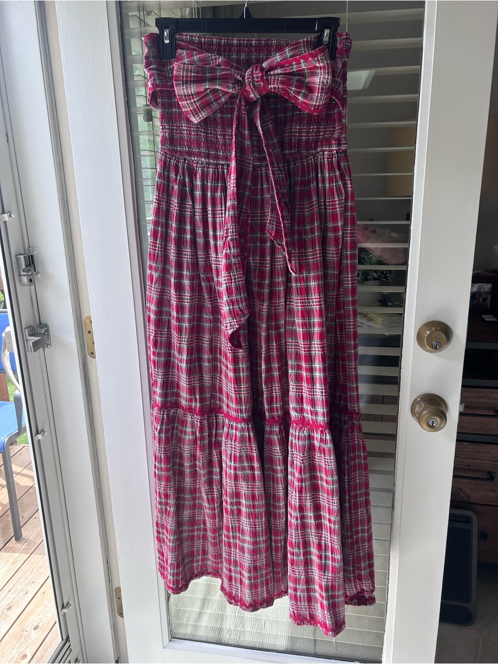 Damson Madder Pia Midi Plaid Dress w/Smocked Bodice&Bow Detail.Size UK 10 orUS 6